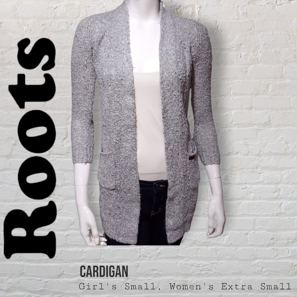 Roots Spongy-Knit Light Grey Cardigan Girl's Small Women's XS